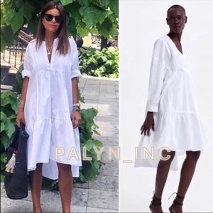 Zara white v-neck poplin dress